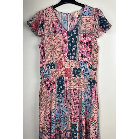 Matilda Jane Wildlife Maxi Dress Pink Teal Floral Boho Patchwork Women's Size XL - Picture 5 of 15